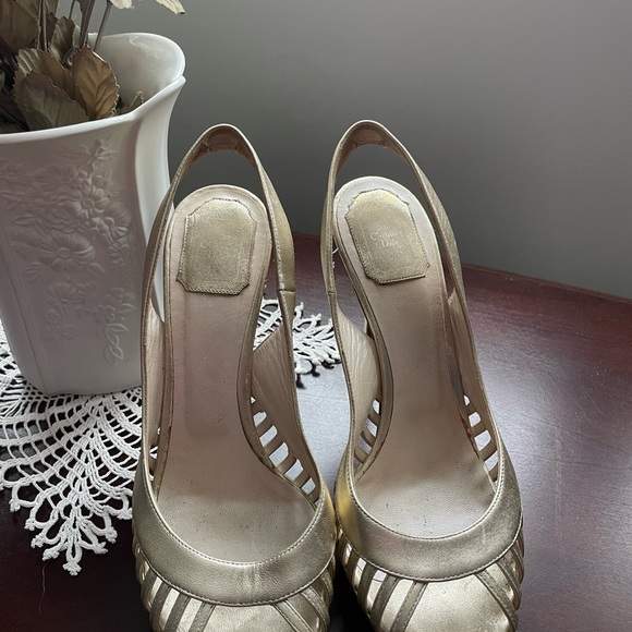 Size 8.5 Christian Dior Gold platform sandals - Picture 3 of 9